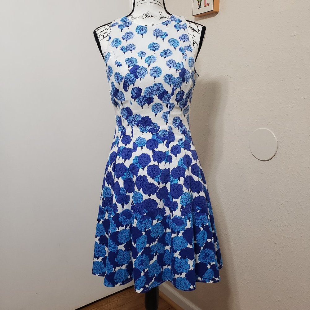 Pretty Blue & White Floral Dress By Maggy L Size 8